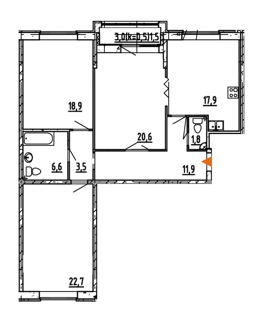 Трехкомнатная квартира в : площадь 105.4 м2 , этаж: 6 – купить в Санкт-Петербурге